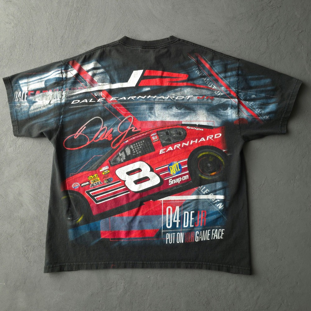 Vintage 2000s Chase Authentics Dale Earnhardt Jr T-shirt Large Black NASCAR AOP - Picture 2 of 10